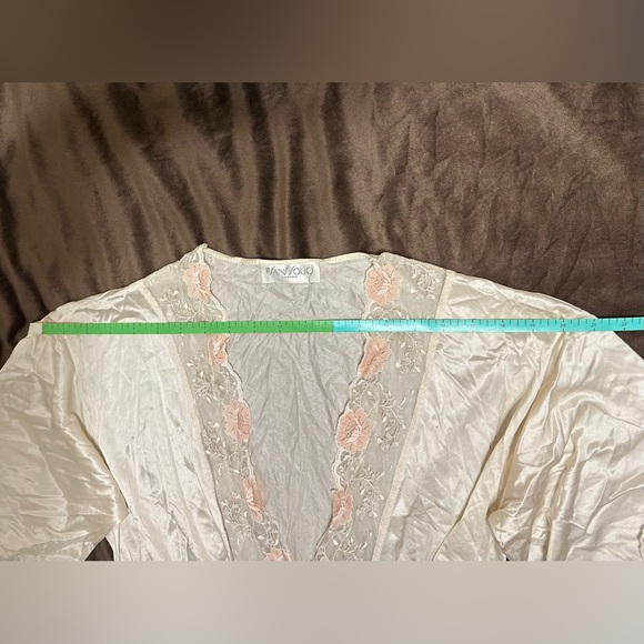 Rare VTG 70s Sans Souci Ivory Satin Lace Chemise & Robe Set 34/M Bridal - Picture 14 of 16